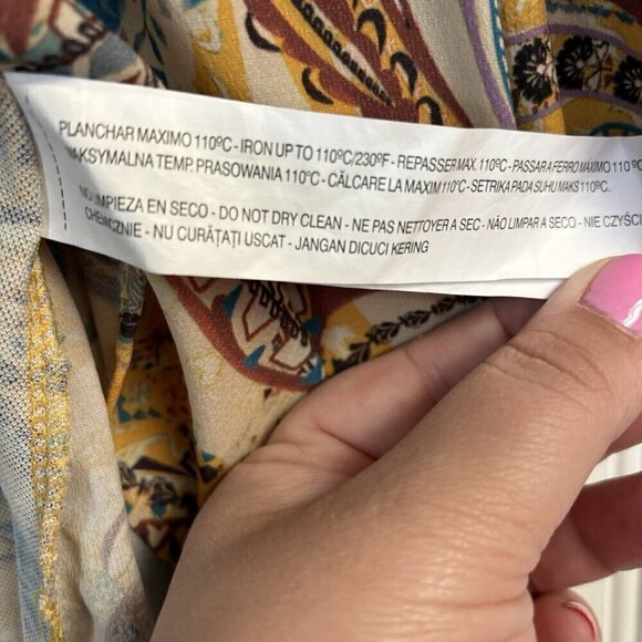Zara W/B Collection Crop Top Wrap Front LG Yellow Paisley Floral Boho Festival - Picture 9 of 13